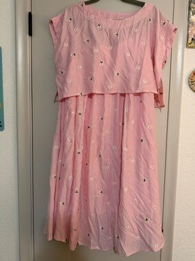 Pink Floral Embroidered Women's Dress
